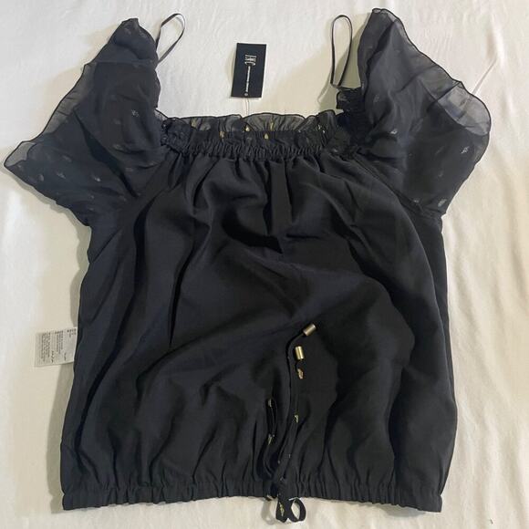 INC XS NWT Black Foil-Print Tiered Top | Off-Shoulder Chic - Picture 12 of 13